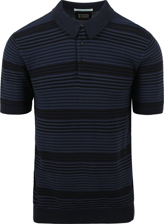 Scotch and Soda - Structure Knitted Polo Navy - Regular-fit - Heren Poloshirt