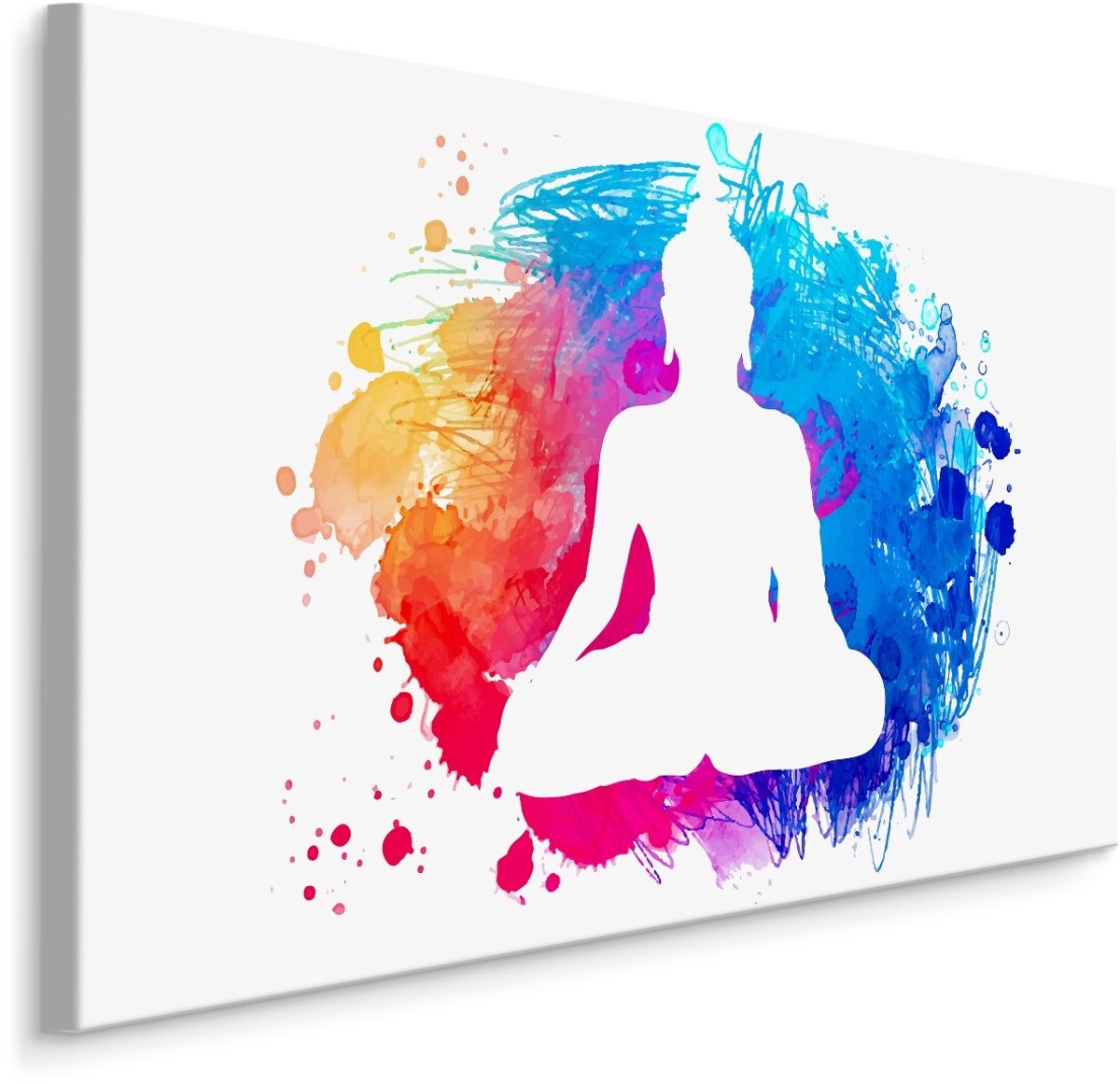 karo-art Schilderij - Boeddha op een achtergrond van Waterverf, Print op canvas Multikleur