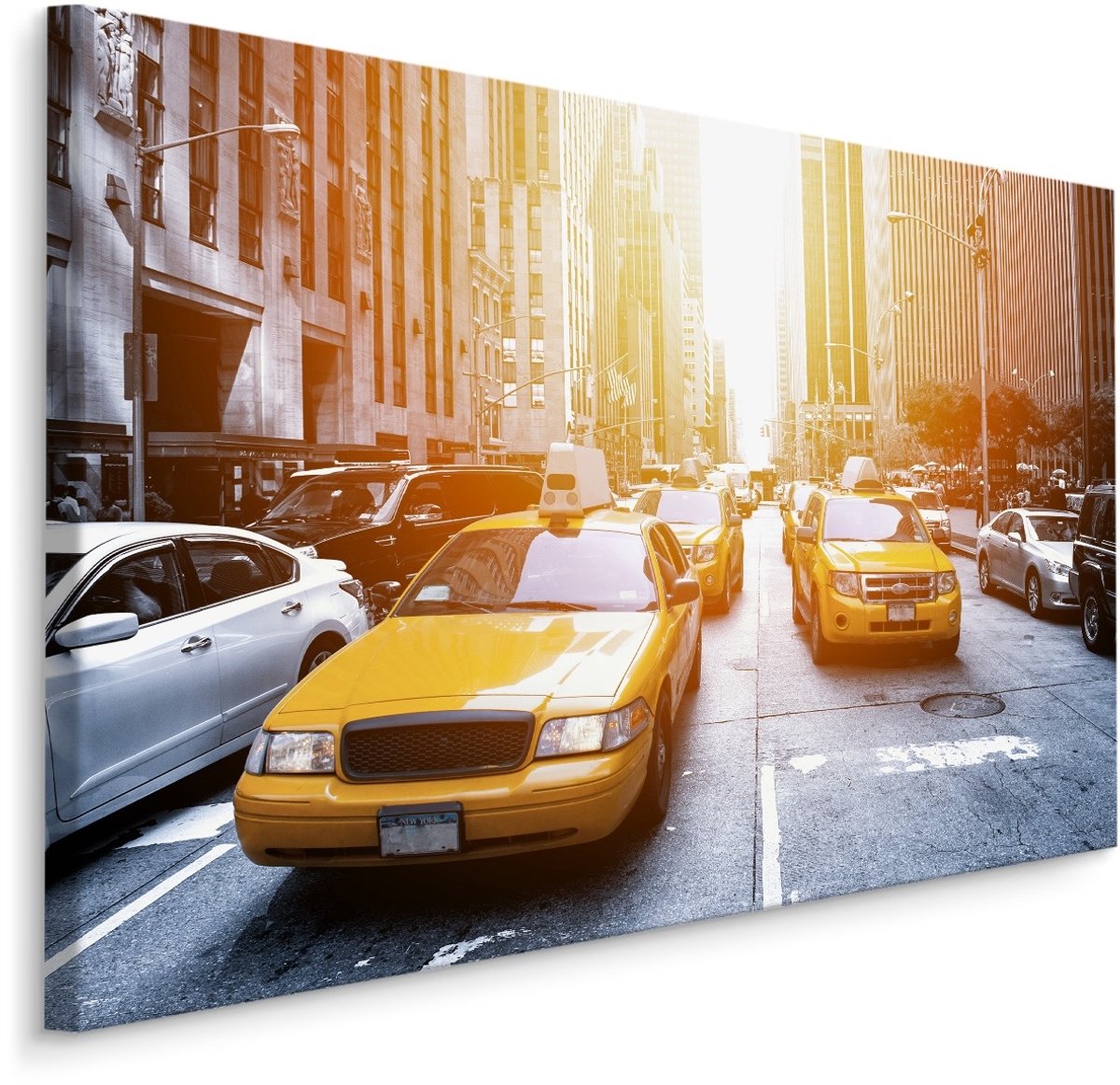 karo-art Schilderij - Gele Taxi's in de straten van New York, Premium Print Multikleur