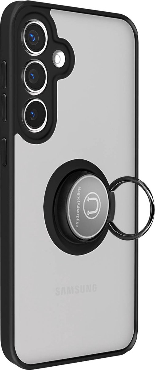 Avizar Case Geschikt voor Samsung Galaxy S24 Metalen Ring Ondersteuningsfunctie, Zwart