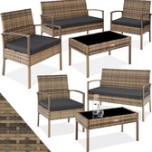 tectake® - Wicker zitgroep tuinset loungeset - bank stoelen en tafel - natuurkleur - 403707 - poly-rattan