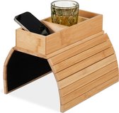 Relaxdays armleuning dienblad - banktafeltje - organizer - 3 vakken - bed & bank - bamboe