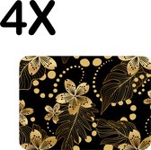 BWK Luxe Placemat - Gouden Chinese Bloemen op Zwarte Achtergrond - Set van 4 Placemats - 40x30 cm - 2 mm dik Vinyl - Anti Slip - Afneembaar
