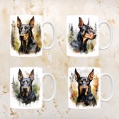 Dobermann Pincher mokken set van 4, servies voor hondenliefhebbers, hond, thee mok, beker, koffietas, koffie, cadeau, moeder, oma, pasen decoratie, kerst, verjaardag
