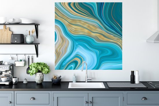 Stickers muraux - Film adhésif - Marbre - Vagues - Or - Motifs - 100x100 cm - Film adhésif - Stickers muraux chambre enfant - Papier peint autocollant XXL - Papier peint autocollant - Film adhésif