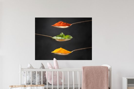 Stickers muraux Muraux - Feuille Autocollant - Herbes - Cuillère - Épices - Zwart - Italien - 80x60 cm - Film Adhésif - Stickers muraux Chambre Enfant - Papier Peint Auto Adhésif