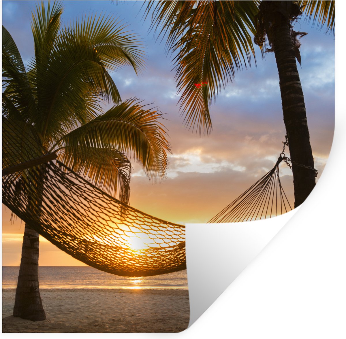 Muurstickers - Sticker Folie - Hangmat op het Caribische strand - 80x80 cm - Plakfolie - M