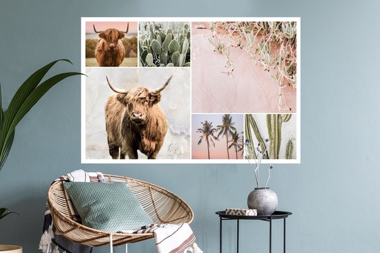 Muurstickers - Sticker Folie - Schotse hooglander - Collage - Vetplant - 90x60 cm - Plakfolie - Muurstickers Kinderkamer - Zelfklevend Behang - Zelfklevend behangpapier - Stickerfolie
