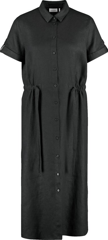 GERRY WEBER Dames Linnen jurk met tunnelkoord in de taille Schwarz 34 bol