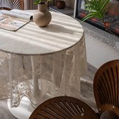 Beige kant tafelkleed geborduurd elegant bloemenpatroon tafelkleed ronde overlay tafelkleed voor bruiloft feest vakantie lang diner woondecoratie (rond 150 cm/60, beige)