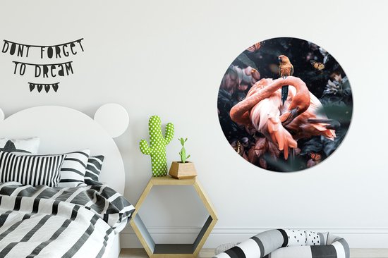 WallCircle - Cercle mural - Cercle mural - Plantes - Flamingo - Jungle - Aluminium - Dibond - ⌀ 90 cm - Intérieur et Extérieur