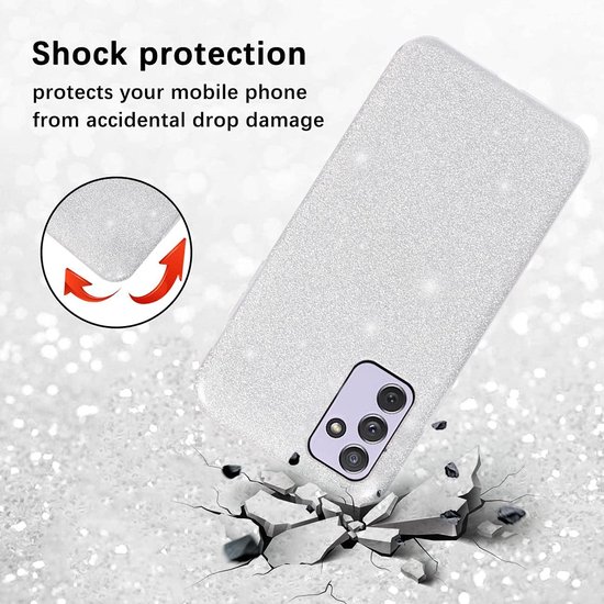 Casemania Coque pour Samsung Galaxy A15 - Argent - 2X Protecteur d'écran en Verres - Coque Arrière Glitter