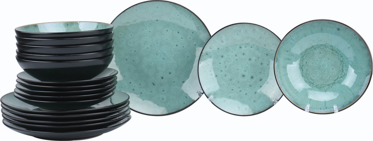 Serviesset Luzzo® Oland 6 persoons 18 delig Reactive glazing - Groen
