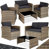 tectake® - Wicker zitgroep tuinset loungeset Lucca - bank/2 stoelen/tafel met glasplaat - natuurkleur - 404916 - poly-rattan