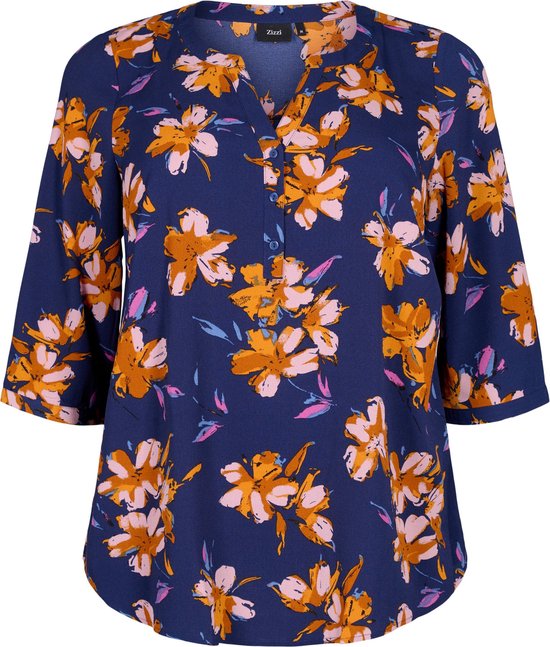 ZIZZI CAANNI 3/4 BLOUSE Dames Blouse - Blue - Maat L (50-52)