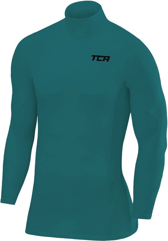 TCA Mannen SuperThermal Compressie Basislaag Voetbal Hardloop Top Lange Mouw Thermisch - Mock Neck - Groen, XXL