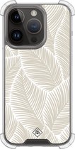 Casimoda® hoesje - Geschikt voor iPhone 13 Pro - Palmy Leaves Beige - Shockproof case - Extra sterk - TPU/polycarbonaat - Bruin/beige, Transparant