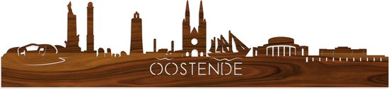 Skyline Oostende Palissander hout - 120 cm - Woondecoratie - Wanddecoratie - Meer steden beschikbaar - Woonkamer idee - City Art - Steden kunst - Cadeau voor hem - Cadeau voor haar - Jubileum - Trouwerij - WoodWideCities
