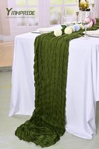 2 stuks zijden tafellopers olijfgroen, 90 x 300 cm, groen, rustieke gaasstof, boho-tafelloper, kaasdoek, kaasdoek, tafelloper, bruiloft, tafelkleed voor bruiloftsfeest, bruidsfeest, tafeldecoratie