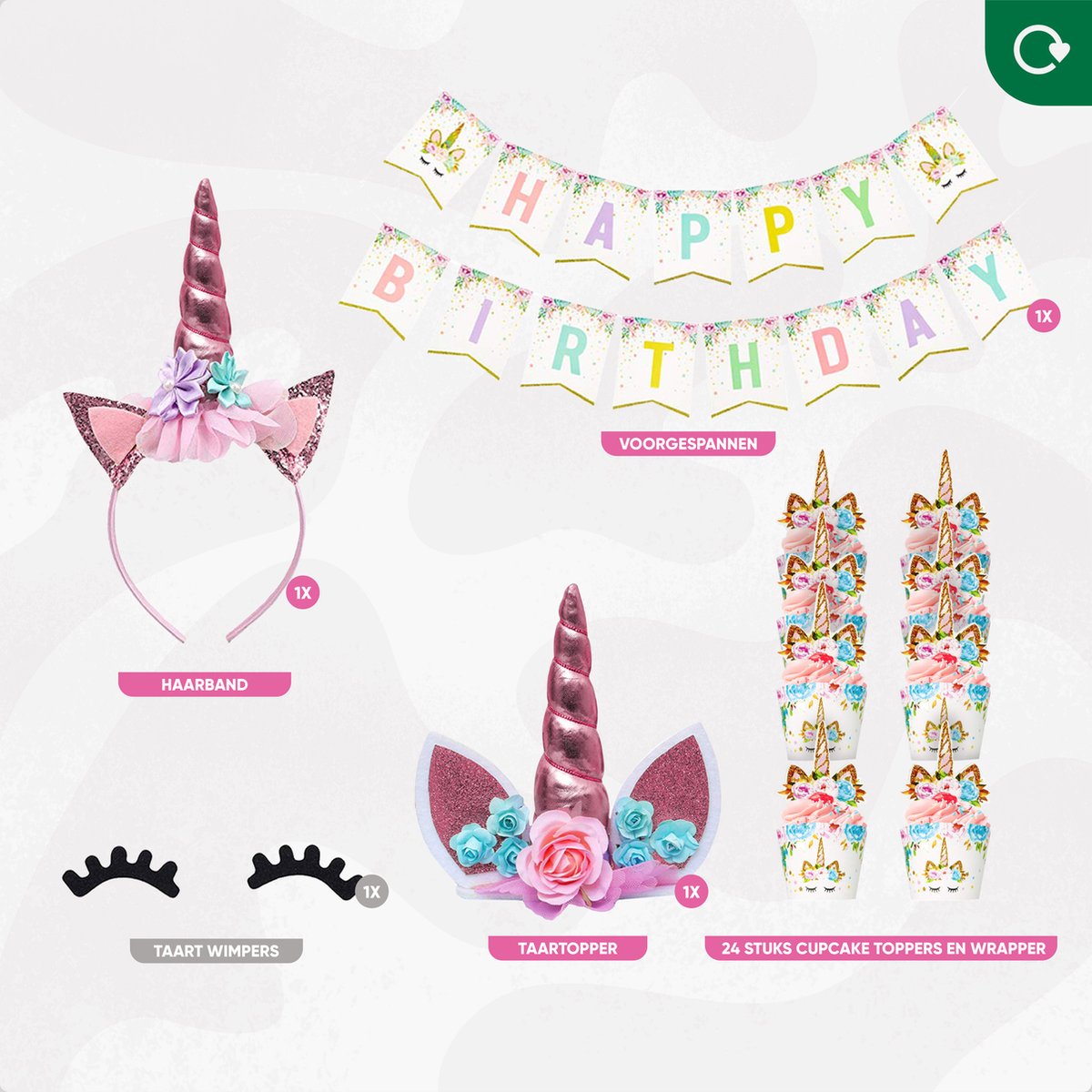 Fissaly 53 Stuks Roze Eenhoorn Verjaardag Decoratie Versiering – Taarttopper - Unicorn Topper Set – Kinderfeest – Feest — afbeelding 2