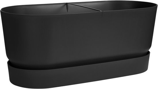 Elho Greenville Terrace Trough met Wielen - Plantenbak met Waterreservoir - 100% Gerecycled Plastic - L78 x B35 x H33.5 cm - Living black