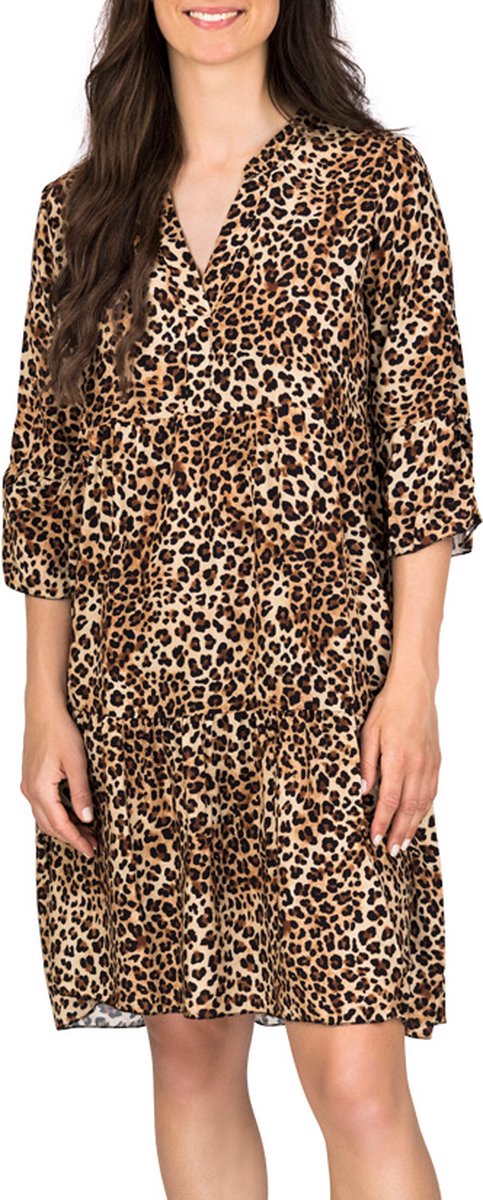 DENIMFY Dames Jurk DFFrida regular fit Bruin S/M V Hals Volwassenen Zomerjurk