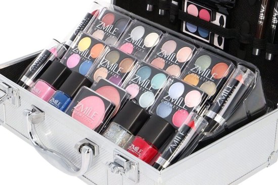 Trousse à maquillage argentée Filles avec contenu 41 pièces - 100% VEGAN - Trousse à maquillage Enfants - Trousse à maquillage remplie - Trousse à cosmétiques - Beauty Case argentée Filles - Cosmétiques végétaliens - Argent - ‎26 x 19 x 9 cm