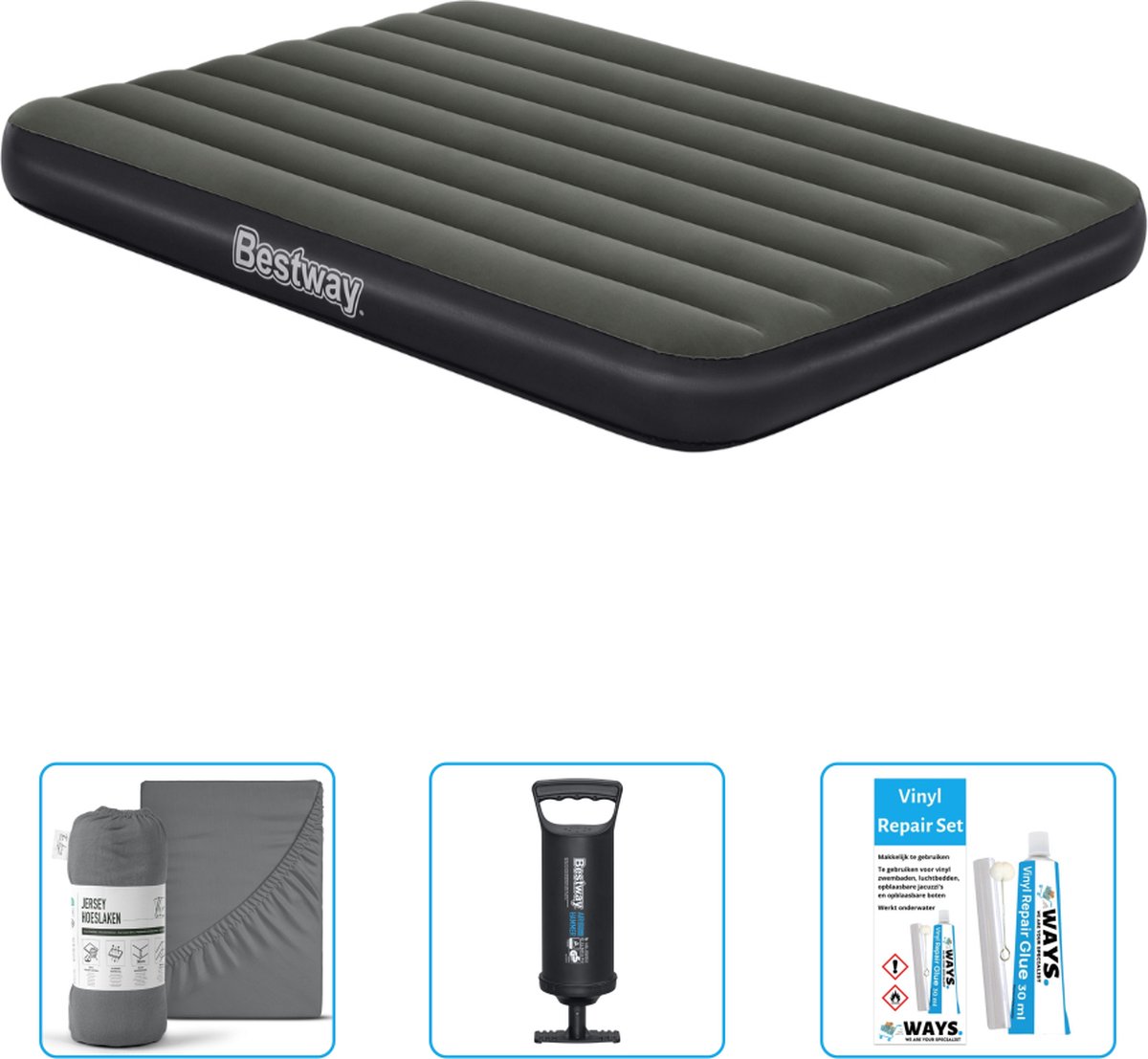 Bestway luchtbed - Twijfelaar- 137 x 191 x 25 cm - Groen - Inclusief Hoeslaken - Pomp en Reparatieset