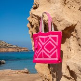 Bohemida Ibiza Bag XL - Mom bag- Boho Fuchsia/Roze - Grote Strandtas / Weekendtas /Schoudertas - Katoen & Wol - Afsluitbaar