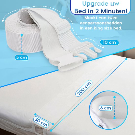 W&Z® Matraswig met Band Bedbinder - Liefdesbrug - Tussenstuk voor Matrassen -- Matraswiggen -200x30x8cm T stuk