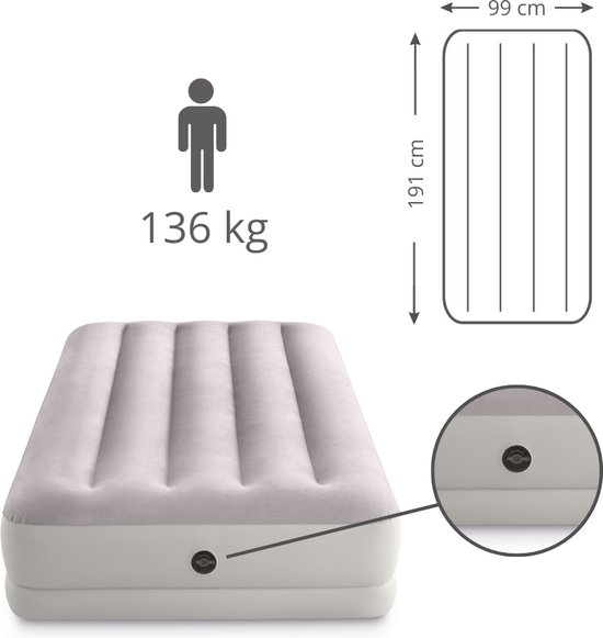 Intex Luchtbed - 1-Persoons - 99 x 191 x 30 cm - Grijs - Inclusief pomp - Hoeslaken en Reparatieset van Intex — afbeelding 5