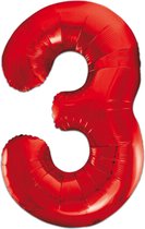 LUQ - Cijfer Ballonnen - Cijfer Ballon 3 Jaar rood XL Groot - Helium Verjaardag Versiering Feestversiering Folieballon