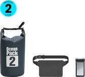 Somstyle 3-in-1 Drybag Set 2 Liter - Droog Tas, Heuptas & Telefoonhoes Waterdicht - Outdoor, Vakantie, Travel & Zwemmen - Zwart