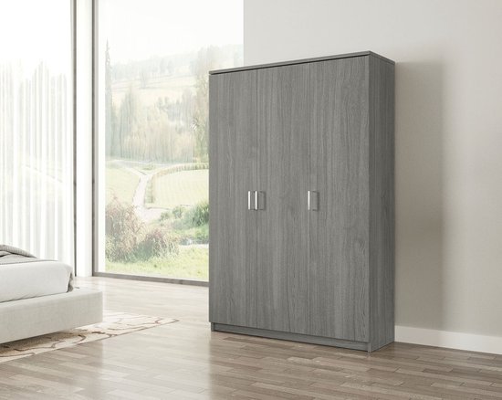 Interiax Meuble de Rangement ' Amelie' 3 Portes et 8 Étagères Chêne Gris (180x120x40cm)