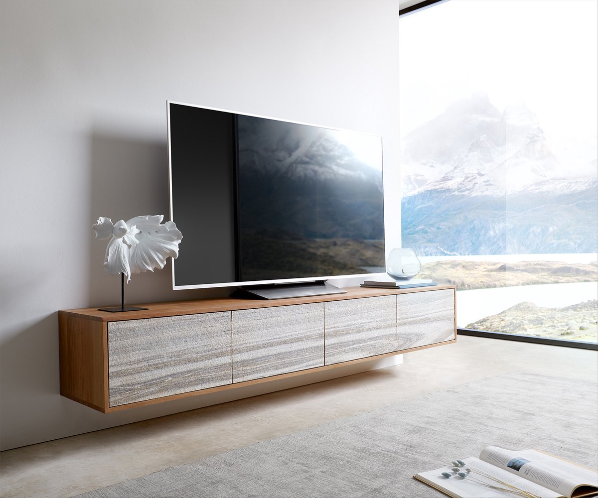 DELIFE TV-meubel Kleo Acacia natuur 200 cm 4 deuren zwevend lowboard Bruin