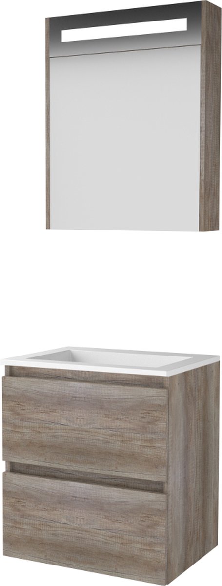 Basic Premium 46 badmeubelset met spiegelkast met geïntegreerde LED verlichting, greeploze wastafelonderkast met 2 lades en acryl wastafel zonder