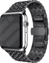 Strap-it Draken stalen band - Geschikt voor Apple Watch bandje - Series 1/2/3/4/5/6/7/8/9/SE/Ultra (2) - Zwart - Metalen schakel band met draken patroon - RVS iWatch bandje voor maat: 42 mm 44 mm 45 mm 49 mm