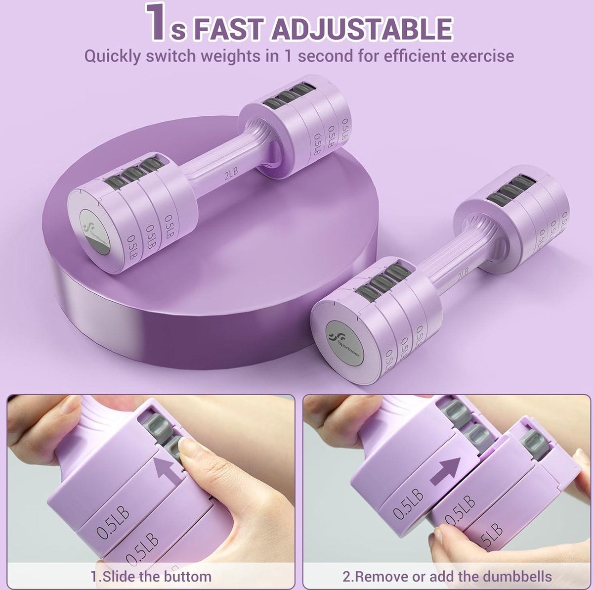 Fragraim Verstelbare halterset, 4-in-1 gewichtenset voor vrouwen en mannen, 5,44 kg, halterpaar, 0,9 kg, 1,36 kg, 1,81 kg, 2,27 kg, 2,72 kg halterset