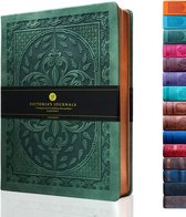 VICTORIA'S JOURNALS Kunstleer vintage dagboek harde kaft gevoerd notitieboek oud uitziend reisdagboek, 15,7 x 20,1 cm, donkergroen