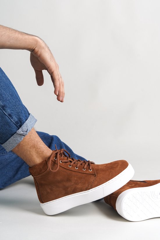 Oscar&Djayds Sneaker Homme - Marron Tan - Cuir Véritable (Suède) - Baskets hautes - chaussures - OD111 - taille 44