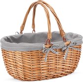 Ovale picknickmand met vouwgrepen hand geweven boodschappenmand badspeelgoed kinderen - blauw linnen picnic basket