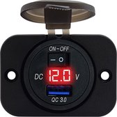 ProRide® 12V USB Stopcontact 1 Poort Inbouw met Schakelaar/Voltmeter - 5V/2.4A - USB Autolader, Boot en Camper - Complete set - Rood