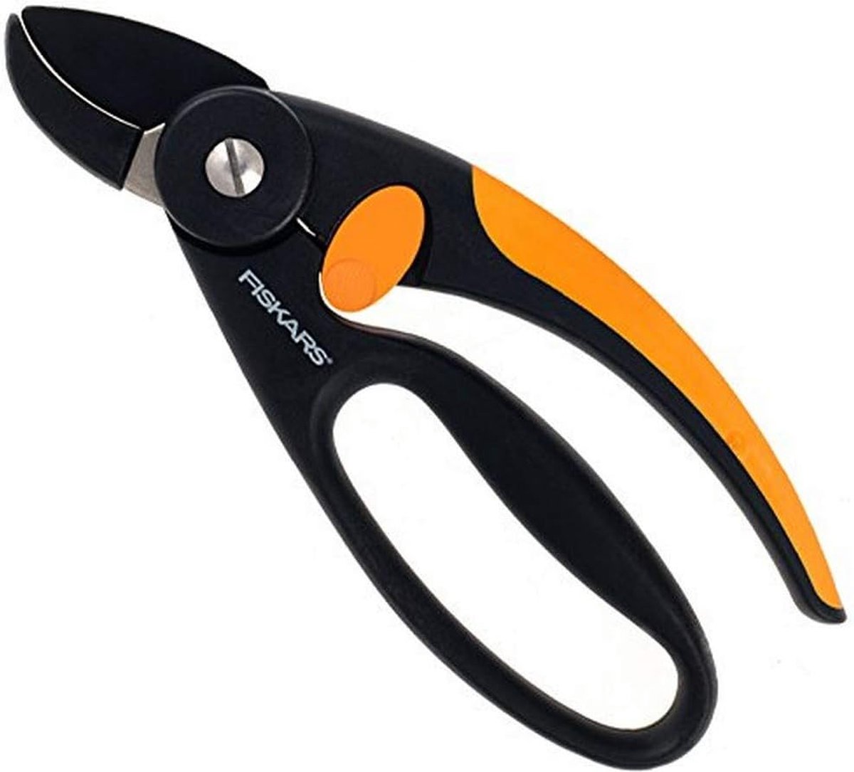 Multifunctionele schaar, lengte 20 cm, roestvrij stalen lemmet, met glasvezel versterkte kunststof handgrepen, zwart/oranje, Elegance, P45, 1001533, aambeeld, zwart/grijs
