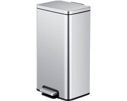 EKO Madison Prullenbak 30L - Argent Mat - Acier Inoxydable - Poubelle à Pédale - Antiempreintes Digitales - Fermeture Amortie
