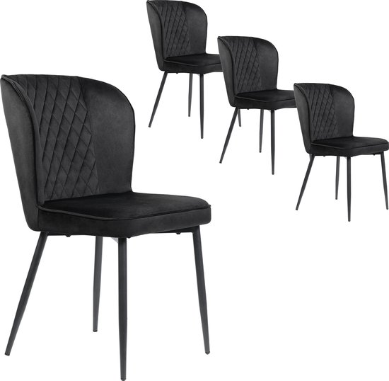 Sweiko Eetkamerstoelen (4-delig), zwart, kussens stoelontwerp, met rugleuning, fluwelen metalen frame stoelen