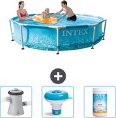 Intex Rond Frame Zwembad - 305 x 76 cm - Waterprint - Inclusief Zwembadfilterpomp - Chloordrijver - Chloor