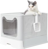 MS® - Premium kattenbak - Opvouwbaar - 2-ingangssysteem - Met uitschuifbare lade - Met schep - 41 x 51 x 39 cm - Wit/Grijs