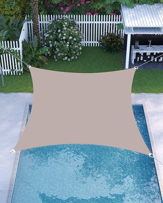 COOL AREA Zonnezeil Zonnescherm Rechthoekig 2x2m Waterdicht PES Wind- en UV- bescherming, Geschikt voor patio, tuin, terras, buiten, Kleur Zand