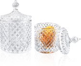 Bastix - 2 stuks doorzichtige glazen kristallen diamantsnoepdoos, snoepbuffet-opslag met kristallen deksel, koekjesbakdoos, decoratief voor thuis, feest, bruiloft, cadeau (300 ml + 600 ml)