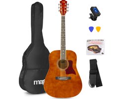 Akoestische gitaar voor beginners - MAX SoloJam Western gitaar 4/4 - incl. gitaar stemapparaat, gitaartas en 2x plectrum - Bruin (hout)